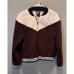 Nike Jacket Women's M Sherpa Fleece Colorblock White Maroon Zip-Up